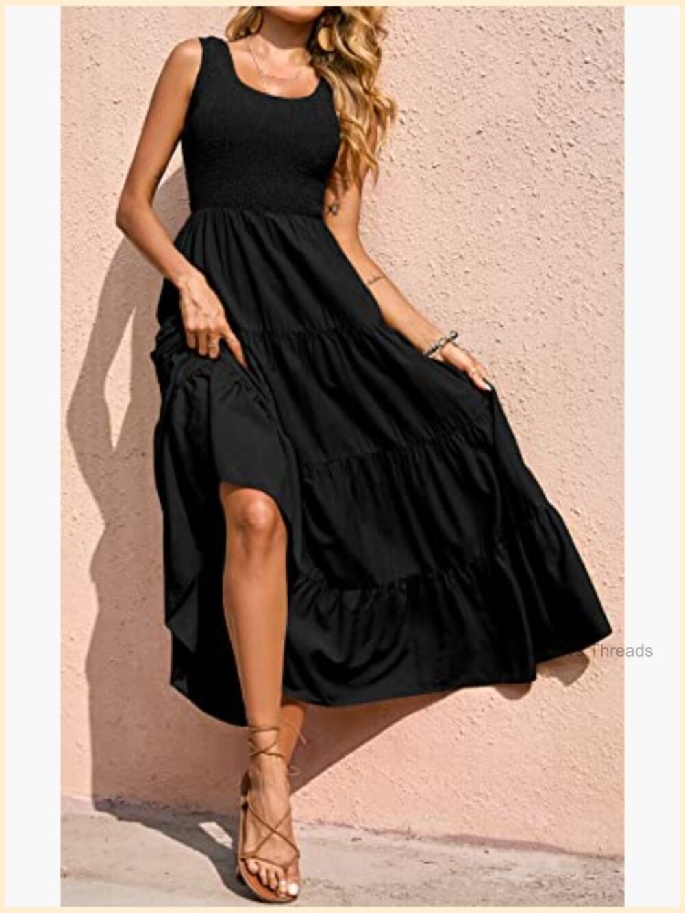 Smocked Tank Maxi Dress Sleeveless Tiered Beach Long Dress - Picture 4 of 7